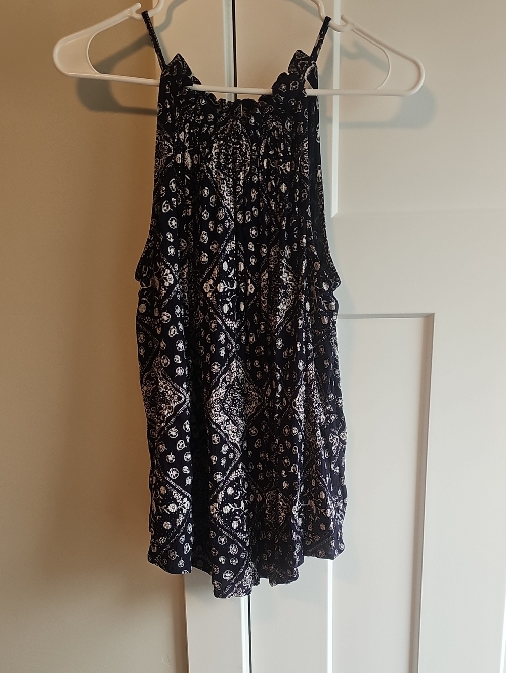 LOFT Navy & White Bandana-Print Halter Tank